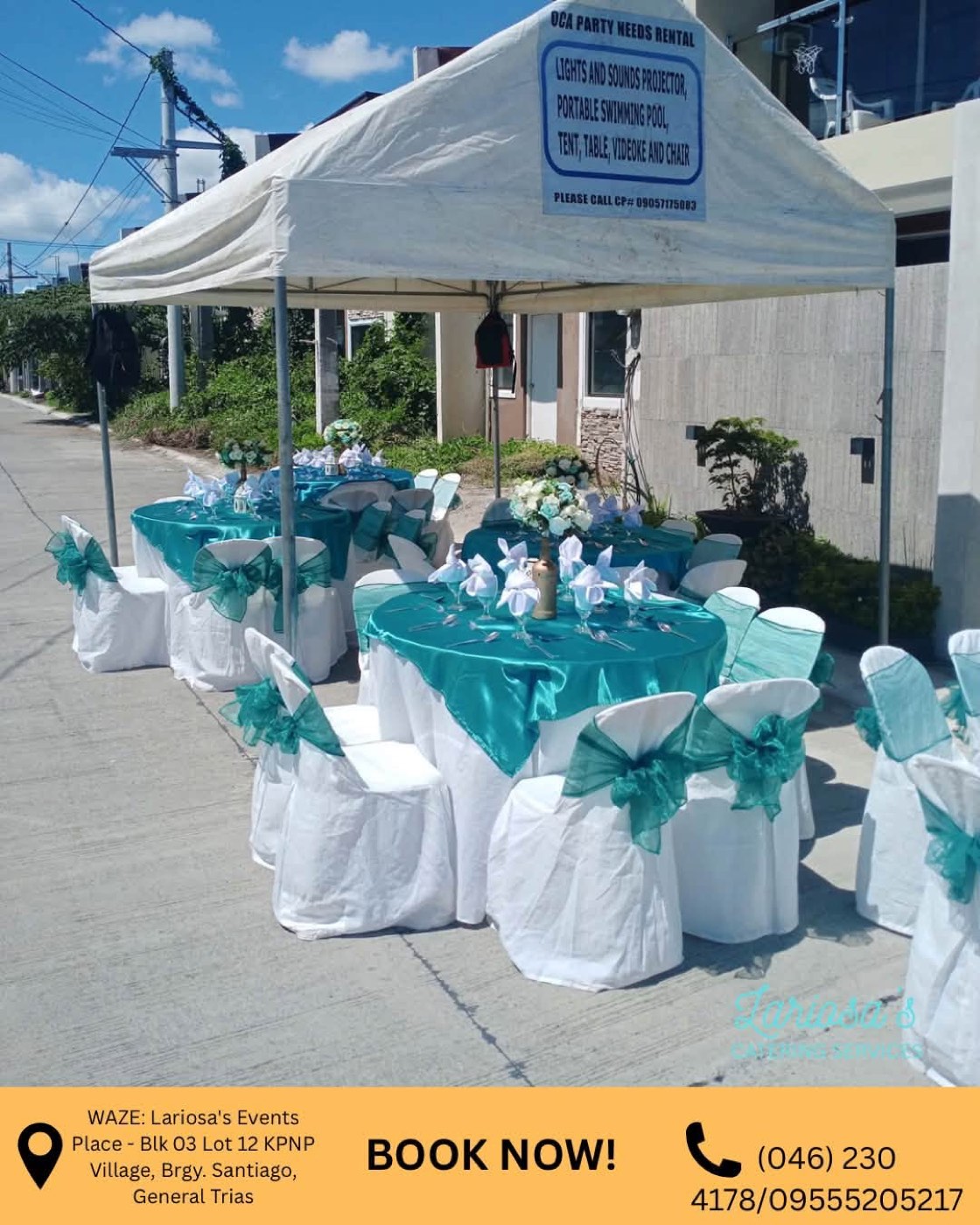 A real teal-themed setup at a residential venue